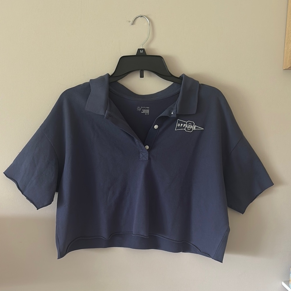 Aerie Navy Cropped Polo Shirt